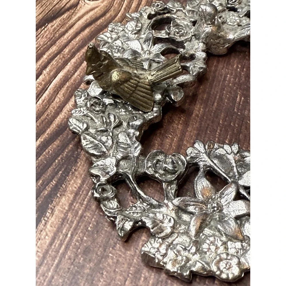 Vintage Nesting Birds Flowers Cut-out Metal Lid For A Glass Pourri Bowl
